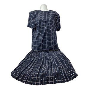 Vintage 2 pc Sterling Cooper graphic print blouse a line skirt business casual